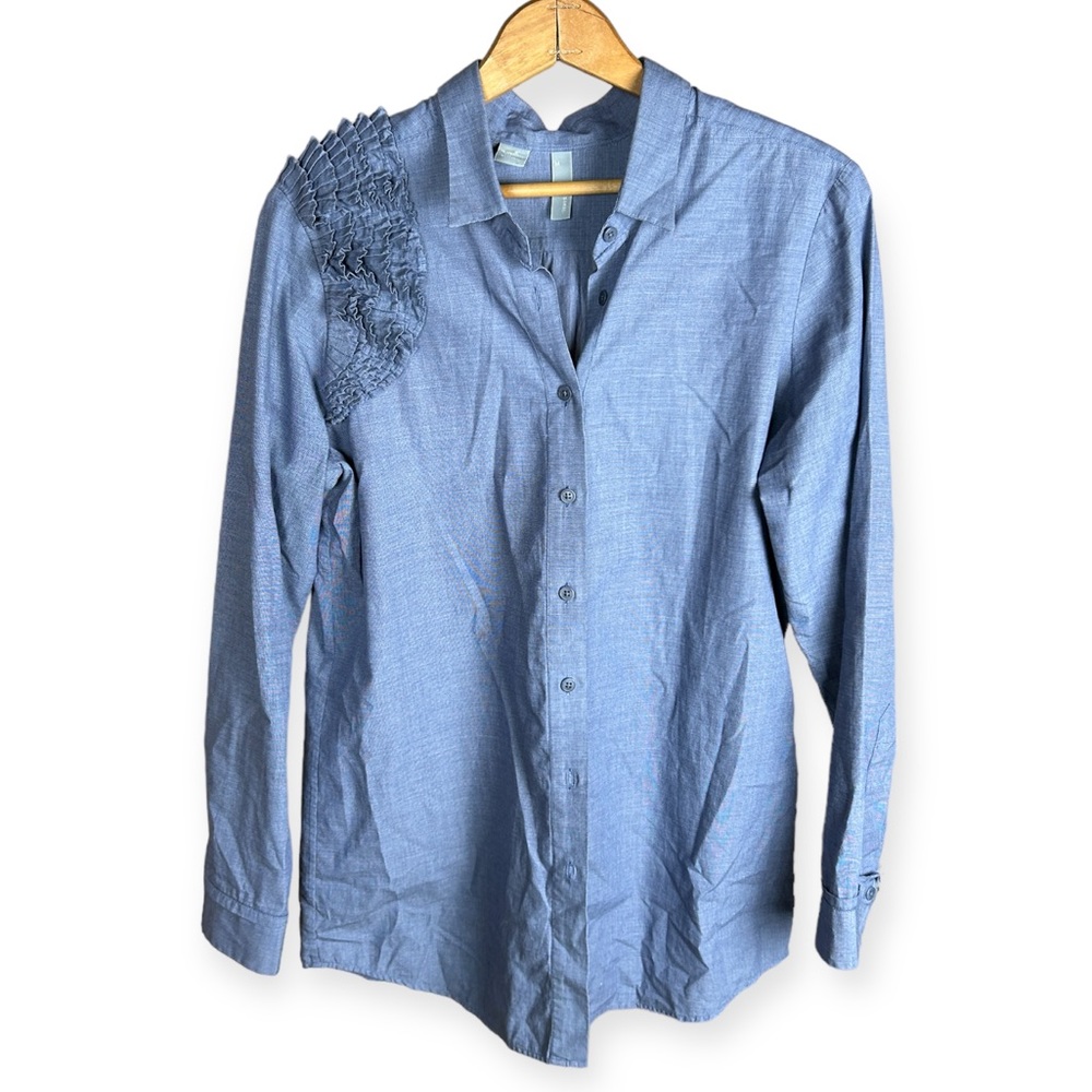 SIBEL SARAL Blue ruffle button down size medium